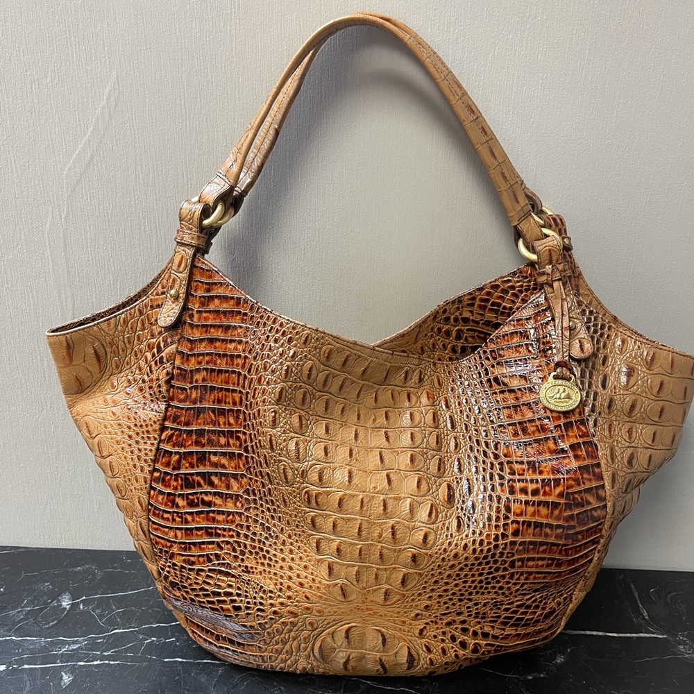 Brahmin oversized brown alligator tote